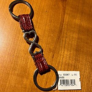 Brighton double leather key ring -New w/tags maroon w/ hearts